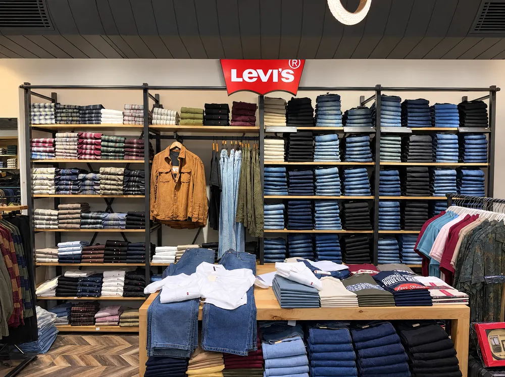 Levi's wall and denim table, Wardrobe Mall Road, Amritsar